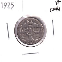 5-cent 1925 VF-20 (lightly scratched on obverse) *Key Date*