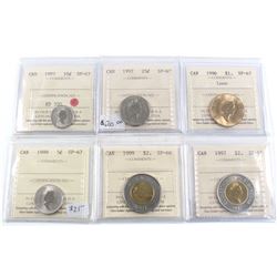 Group Lot of 6x ICCS Certified Specimen coins. Lot includes: 1997 10c SP-67, 1997 25c SP-67, 1996 Lo