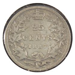 25-cent 1887 G-VG (cleaned) *Key Date* Coin has full date, full lettering and rim. Great coin to fil