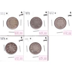 Group Lot 5x Victorian Silver 25-cent. Lot includes: 1870, 1872H, 1874H, 1881H, & 1882H. All coins G