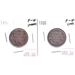 1900 & 1901 25-cent Both in F-VF. Both coins lightly impaired, but still attractive. 2pcs