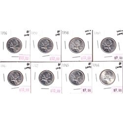 Group Lot 8x Silver 25-cent. Lot includes: 1956, 1957, 1958, 1960, 1961, 1962, 1965, & 1966. All coi
