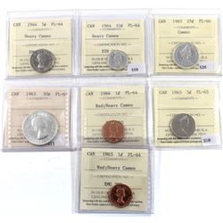 Group Lot of 7x ICCS Certified Proof-Like coins. 1963-1965. 7pcs