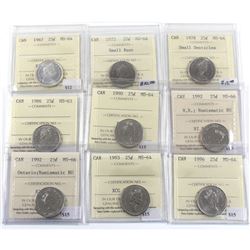 Group Lot of 9x ICCS Certified 25-cent. 1967-1996. MS-63 to MS-66! 9pcs