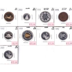 Group Lot 9x different Proof Canadian Coins 1992-2012. 9pcs