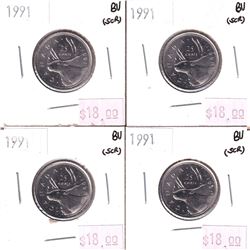 Lot of 4x 1991 25-cent in BU Condition *LOW MINTAGE* 4pcs