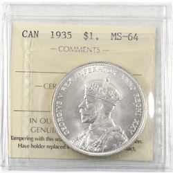 $1 1935 ICCS Certified MS-64. Attractive Blast White coin!