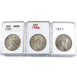 Group Lot 3x Silver $1: 1935, 1936, & 1949. All coins EF or better. Coins may be lightly cleaned or 