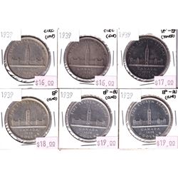Group Lot 6x 1939 Parliament Commemorative Silver $1, coins range from Fine to EF-AU. Coins may be l