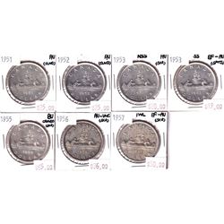 Group Lot 7x Silver $1, 1951, 1952 WL, 1953 NSS, 1953 SS, 1955, 1956 & 1957 1WL. Coins range from EF