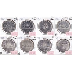 Group Lot 8x Silver $1, 1962, 1963, 1964, 1965 V1, 1965 V2, 1965 V4, 1966 & 1967, all coins UNC to B