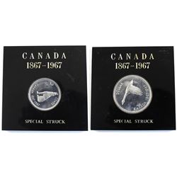 Set of 2x 1967 Commemorative Coins. Lot includes a Silver $1 and a 50-cent. Coins are Proof-Like and