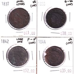 Group Lot 4x USA Large Cents. Lot Includes: 1844, 1942 Lg Date, 1938, & 1937 Sm Letters. Coins are l