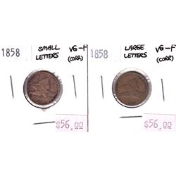 Pair of 2x 1858 USA Flying Eagle Cents. Lot includes a Large Letters in VG-F & Small Letters VG-F. C