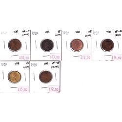 Group Lot 6x 1909 VDB USA Wheat Ear Cents. Coins range from VG to AU. Coins may be lightly cleaned o