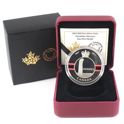 2017 $20 Canadian Honours - Sacrifice Medal Fine Silver Coin (outer sleeve is torn). TAX Exempt