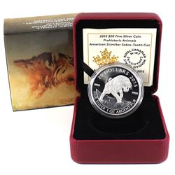 2015 Canada $20 Prehistoric Animals - American Scimitar Sabre-Tooth Cat Fine Silver Coin (TAX Exempt