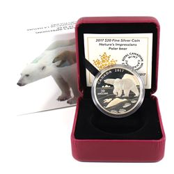 2017 Canada $20 Nature's Impressions - Polar Bear Fine Silver Coin (Toned). TAX Exempt