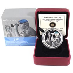 2014 Canada $20 50th Anniversary of Peacekeeping in Cyprus Fine Silver Coin (TAX Exempt).