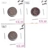 Image 1 : Group Lot 3x USA 3 Cents. Lot Includes: 1865 VF-EF, 1866 F-VF, & 1867 VF. Coins may be lightly clean