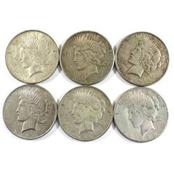 Group Lot 6x USA Silver Peace Dollars. Lot includes: 2x 1922, 1923, 1923-S, 1926 & 1926-S. Coins are