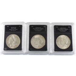 Group Lot 3x USA Silver Dollars. Lot includes: 1903, 1922, & 1923-S. Coins come in hard acrylic blac