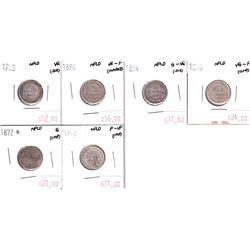 Group Lot 6x Newfoundland Silver 10-cent. Lot includes: 1872H, 1890, 1894, 1896, 1903 & 1912. Coins 