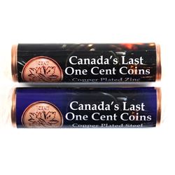 Lot of 2x 2012 Canada 1-cent Rolls 1x Magnetic and 1x Non-Magnetic in custom wrapper. Last Year Issu