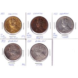 Lot of 5x King George 6th Medals. Lot includes: 3x Coronation strikes in Silver, Bronze & Gold Plate