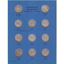 Canadian Quarter Collection in old Blue Whitman folder. Folder contains 19x Silver coins from 1953-1