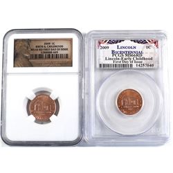 Pair of 2x 2009 United States 1-cent Lincoln Bicentennial Early Childhood First Day of Issued Slabbe