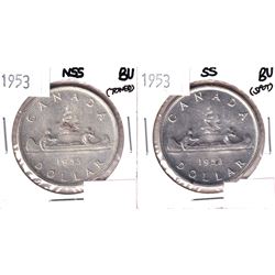Pair of 1953 Silver dollars in BU Condition. Lot includes a SS and NSS Varieties. Coins may be light