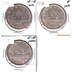 First 3 Years of Issued Silver Dollars. Lot includes a 1935, 1936 & 1937. Coins are all VF or better