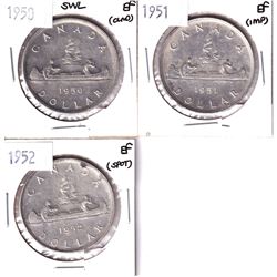 Last 3 years of George 6th Silver Dollars. Lot includes 1950 SWL, 1951, & 1952. All coins in EF cond