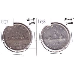 First 2 years of issue George 6th Silver dollars. Lot includes a 1937 VG-F, & a 1938 F-VF. Coins may
