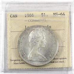 1966 Canada Silver $1 Large Beads ICCS Certified MS-64.