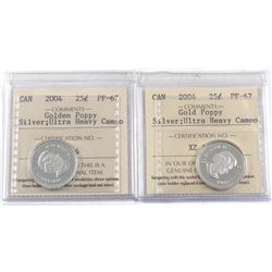 Pair of 2004 Silver Golden Poppy 25-cent ICCS Certified PF-67 Ultra Heavy Cameo. 2pcs
