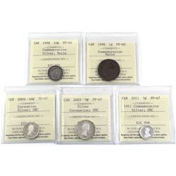 5x ICCS Certified Coins: 1998 10c Commemorative silver matte PF-60, 1998 1c Matte Commemorative PF-6