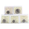 Image 1 : 5x ICCS Certified Coins: 1999 5c SP-65, 2012 Pachyrhinosaurus 25c SP-66, 2018 25c SP-67, 2019 5c SP-