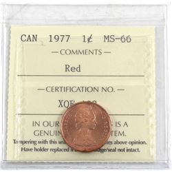 1977 Canada 1-cent ICCS Certified MS-66 Red.
