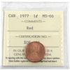 Image 1 : 1977 Canada 1-cent ICCS Certified MS-66 Red.