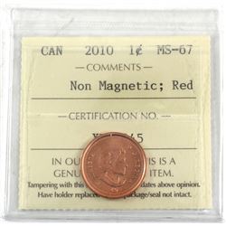 2010 Non-Magnetic 1-cent ICCS Certified MS-67 Red