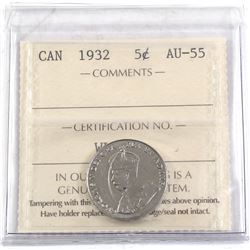 1932 Near 2, Far S Canada 5-cent ICCS Certified AU-55