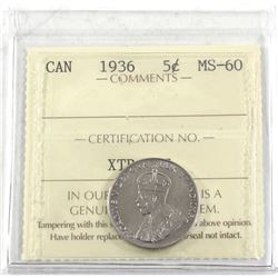 1936 Far Rim 5-cent ICCS Certified MS-60