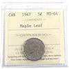 Image 1 : 1947 Maple Leaf 5-cent ICCS Certified MS-64