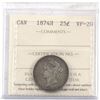 Image 1 : 1874H Canada 25-cent ICCS Certified VF-20