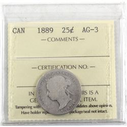 1889 Canada 25-cent ICCS Certified AG-3
