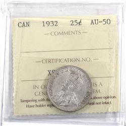 1932 Canada 25-cent ICCS Certified AU-50