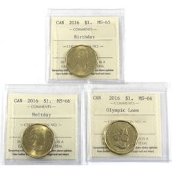 2016 Birthday MS-65, 2016 Holiday MS-66 & 2016 Olympic Loon MS-66 All ICCS Certified coins. 3pcs