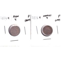 1874-H Crosslet & Plain 4 5-cent Fine (Impaired/Bent). 2pcs
